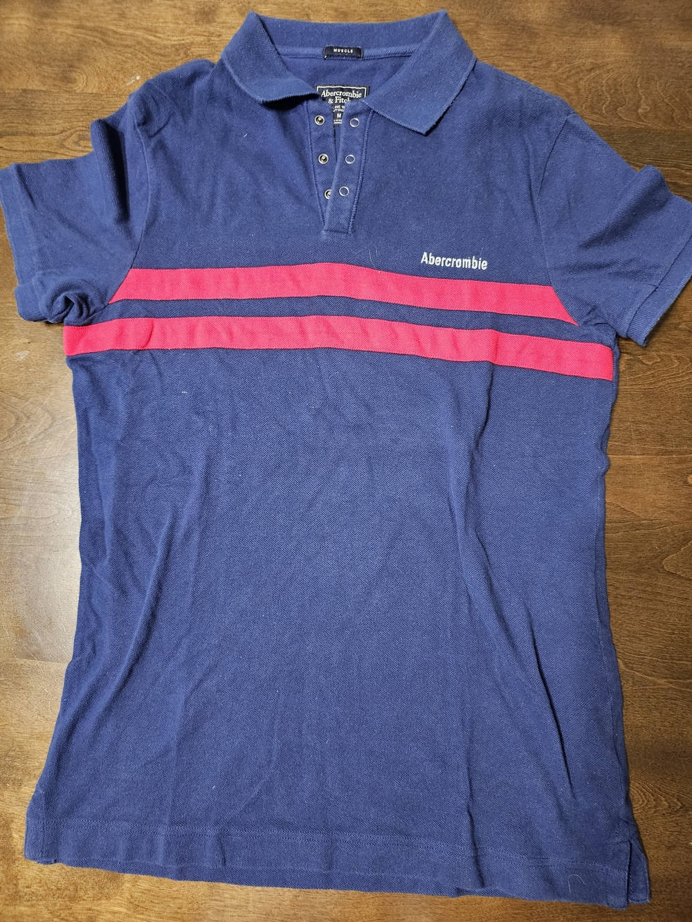Mens Abercrombie Muscle Fit Polo In Navy with Red Stripes Medium